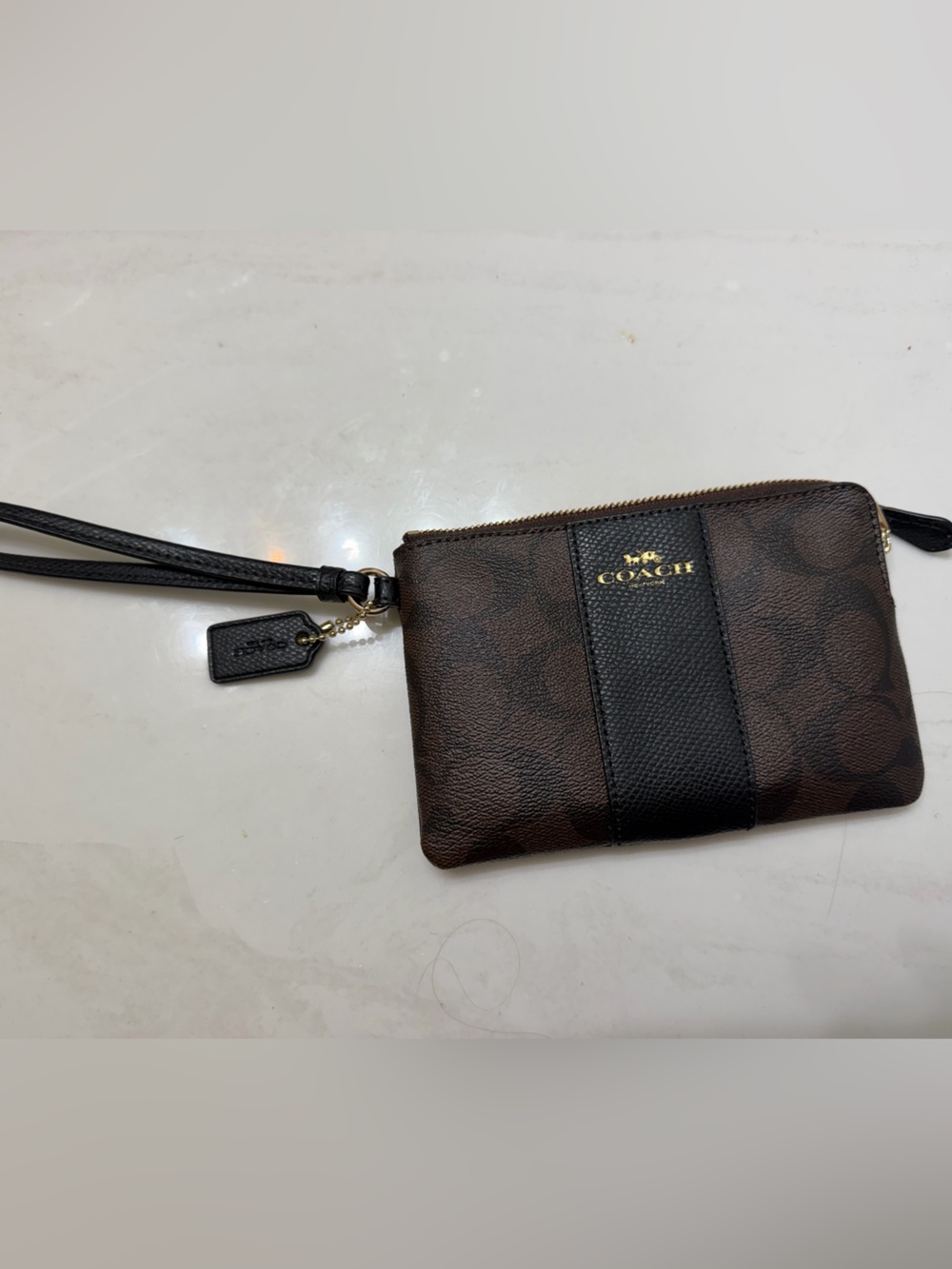 Coach Brown & Black Signature Zip Wristlet